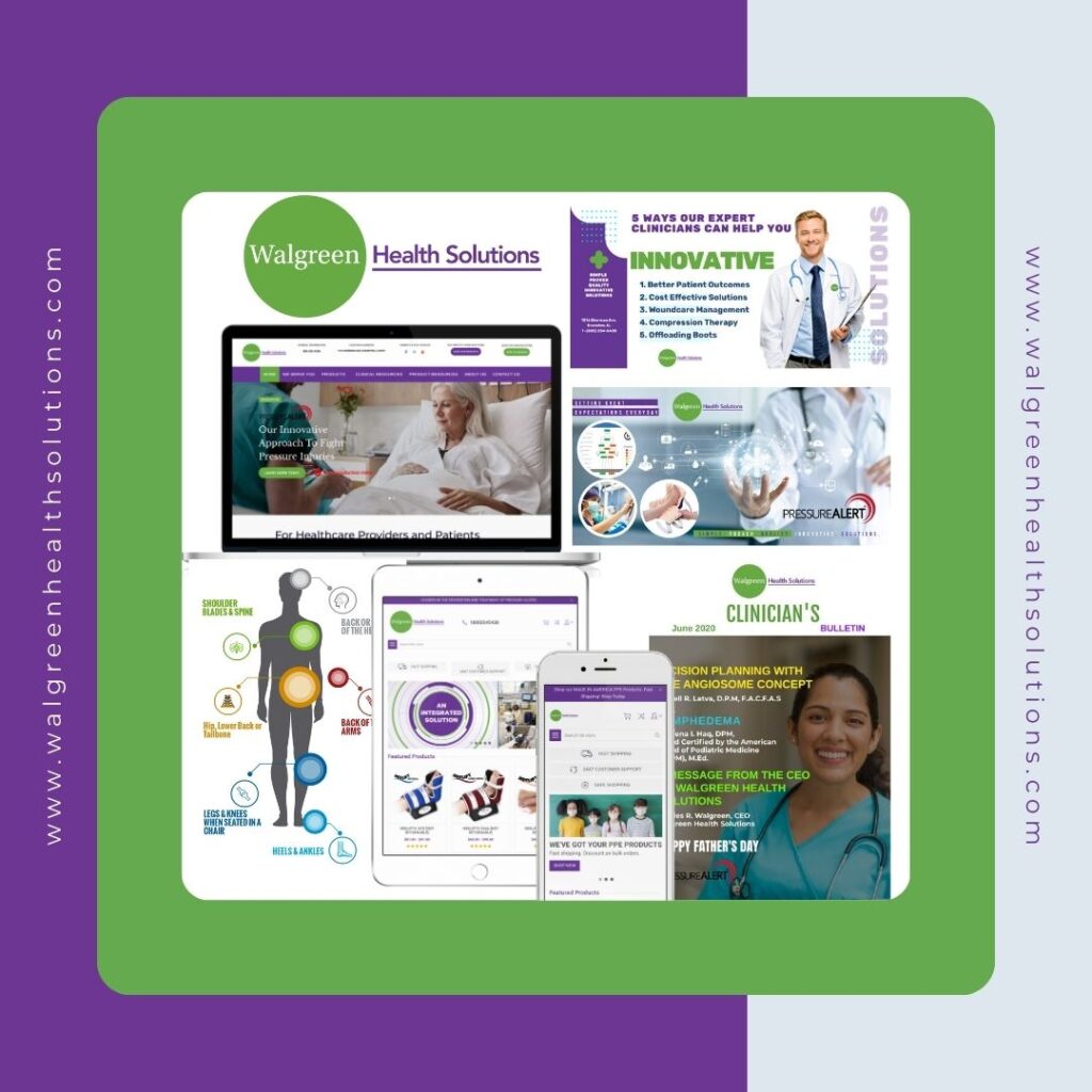 Walgreen Health Solutions digital transformation showcase featuring web design, branding, interactive tools, and healthcare marketing solutions by MYYGRIT.